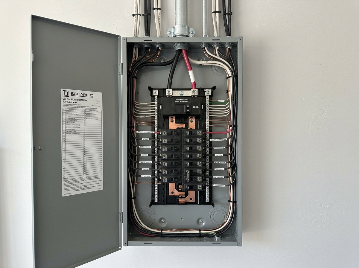 Upgraded 200 amp breaker electrical panel installation in Ajax home by ROMAG Electric