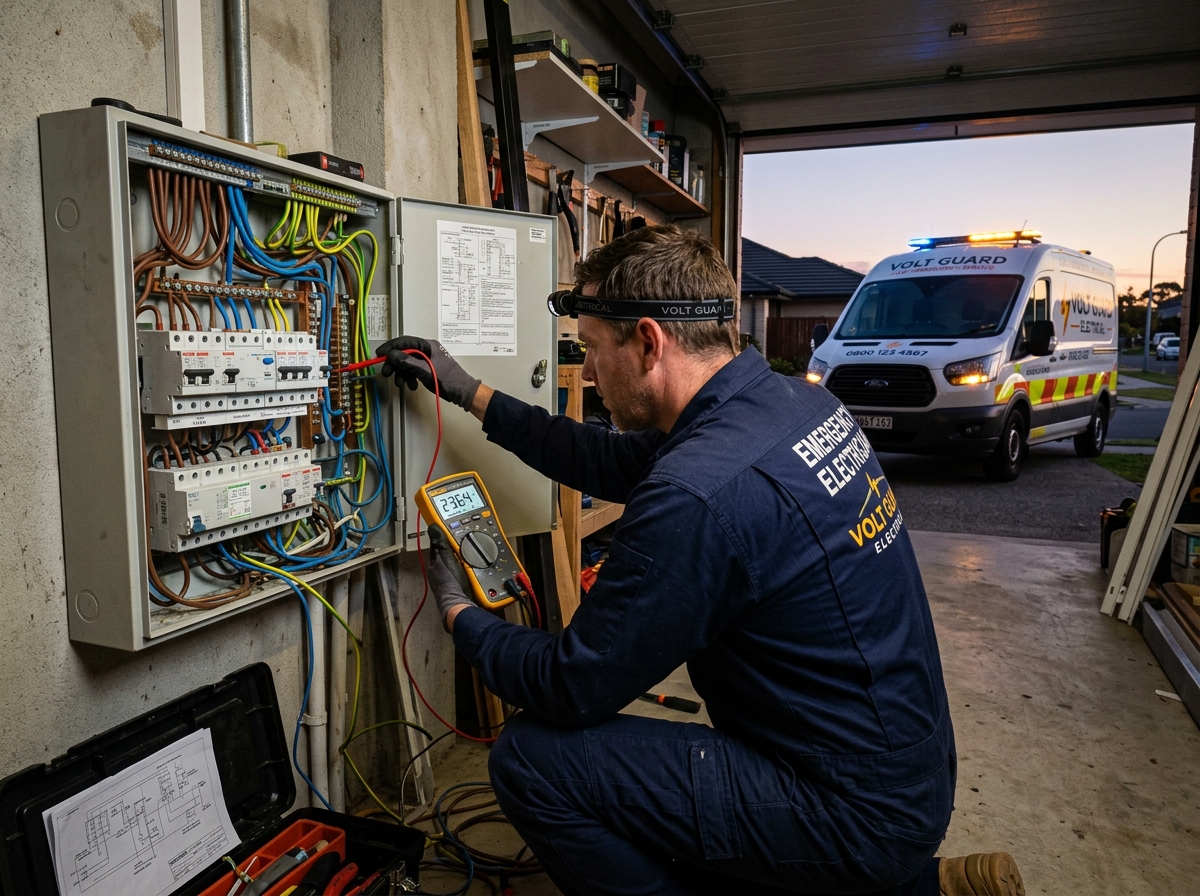 Emergency electrical repair technician testing circuit in Ajax